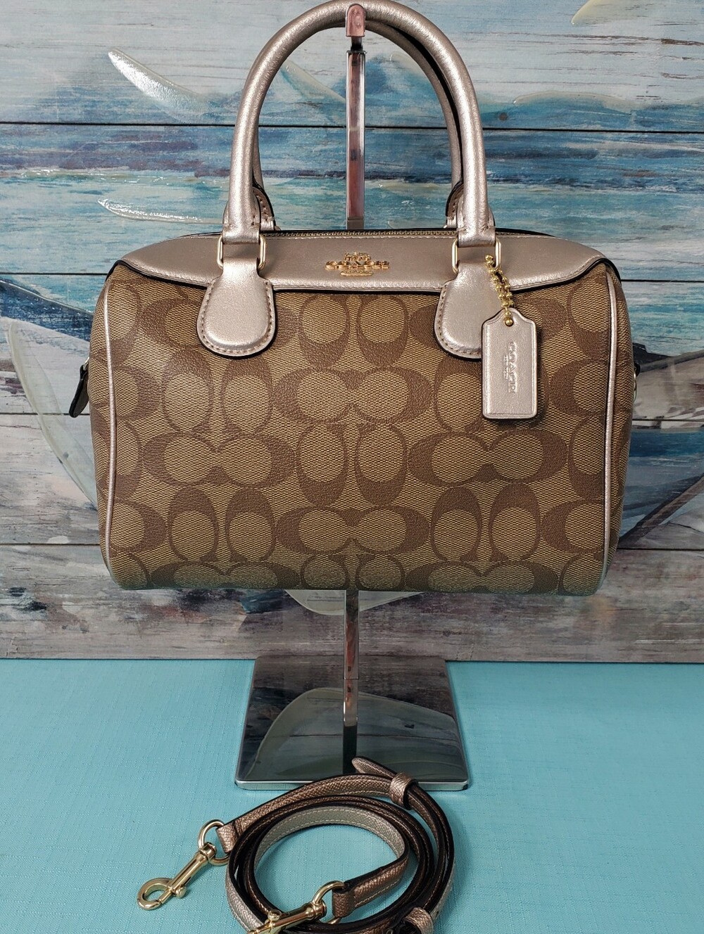 COACH MINI BENNETT SATCHEL IN SIGNATURE CANVAS KHAKI/ROSE GOLD